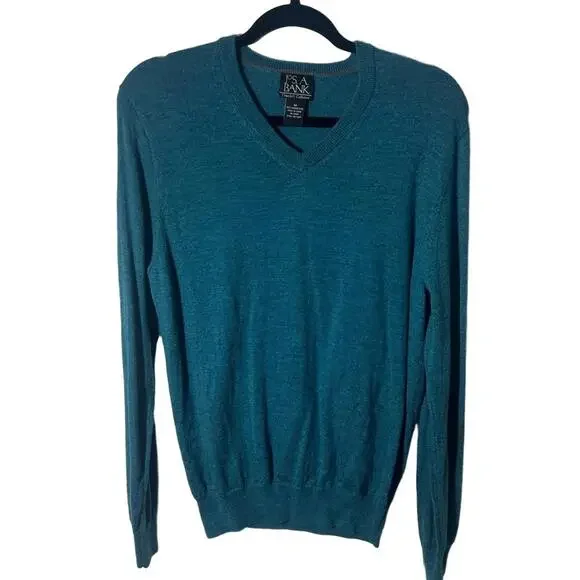 Jos. A. Bank M Teal V-Neck Merino Wool Sweater Washable - Picture 2 of 7